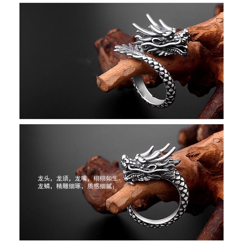 Adjustable Dragon Ring Men Women Vintage Style Plated Open Finger Zodiac Animal Geometric Design