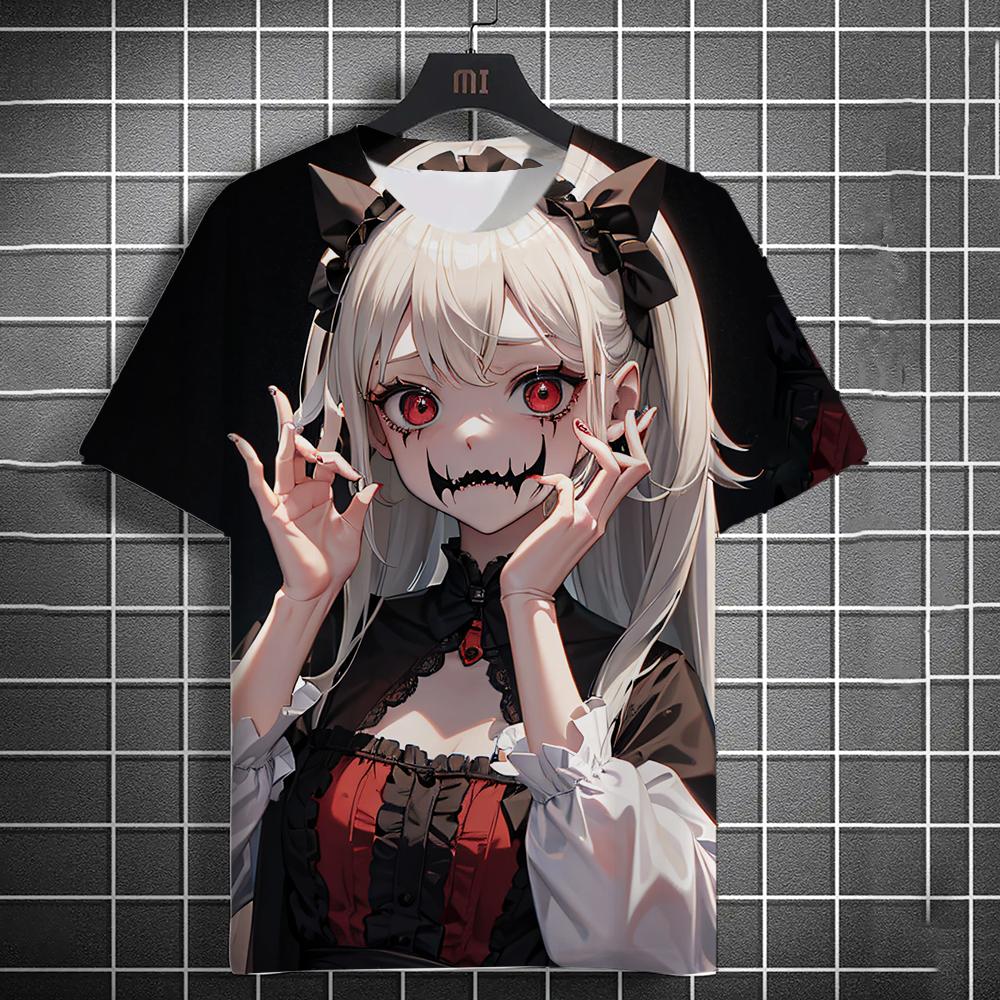 Summer New Men's Casual Short Sleeve T-Shirt Halloween Vampire Anime Girl Comfortable Breathable Retro Printed Short Sleeve