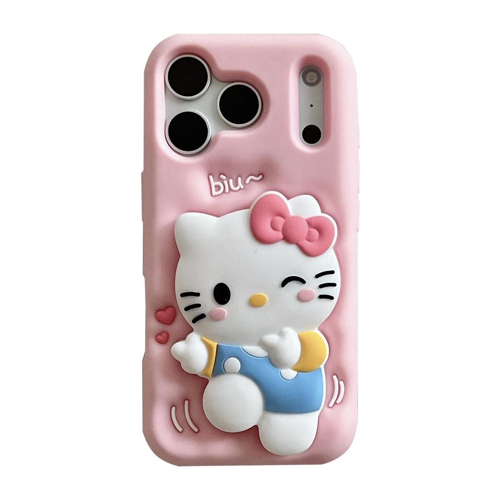Cartoon Cute KT Cat Stand Compatible iPhone 13-17/14-16 Pro Max Case Cover