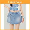 Mini Gonna Casual in Denim a Vita Alta con Dettagli a Nodo per uno Stile Streetwear