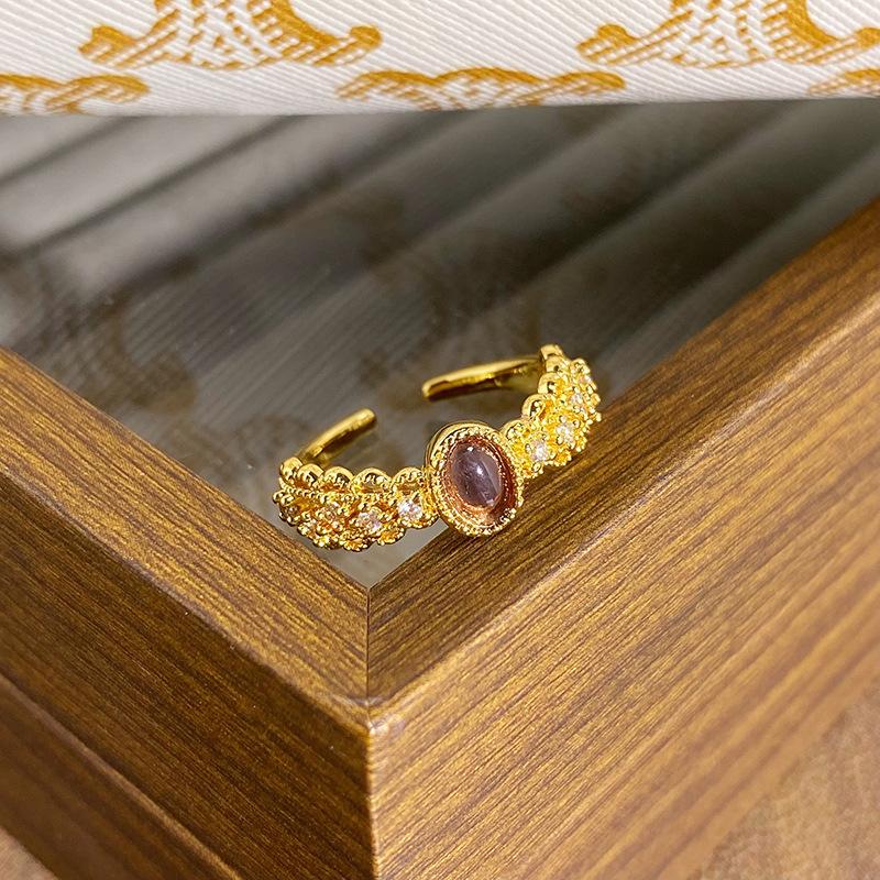 Medieval Personality Retro Fortune Imitation Opal Exquisite Opening Ring Fashion Niche Light Luxury High-End Ring Woman