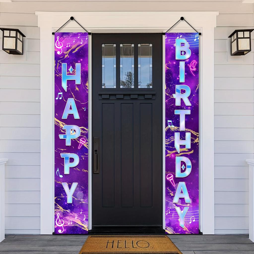 1Set Neon Happy Birthday Banner Couplet Porch Backdrop, Music Theme Party Decor & Photo Props for Birthday Party Favors