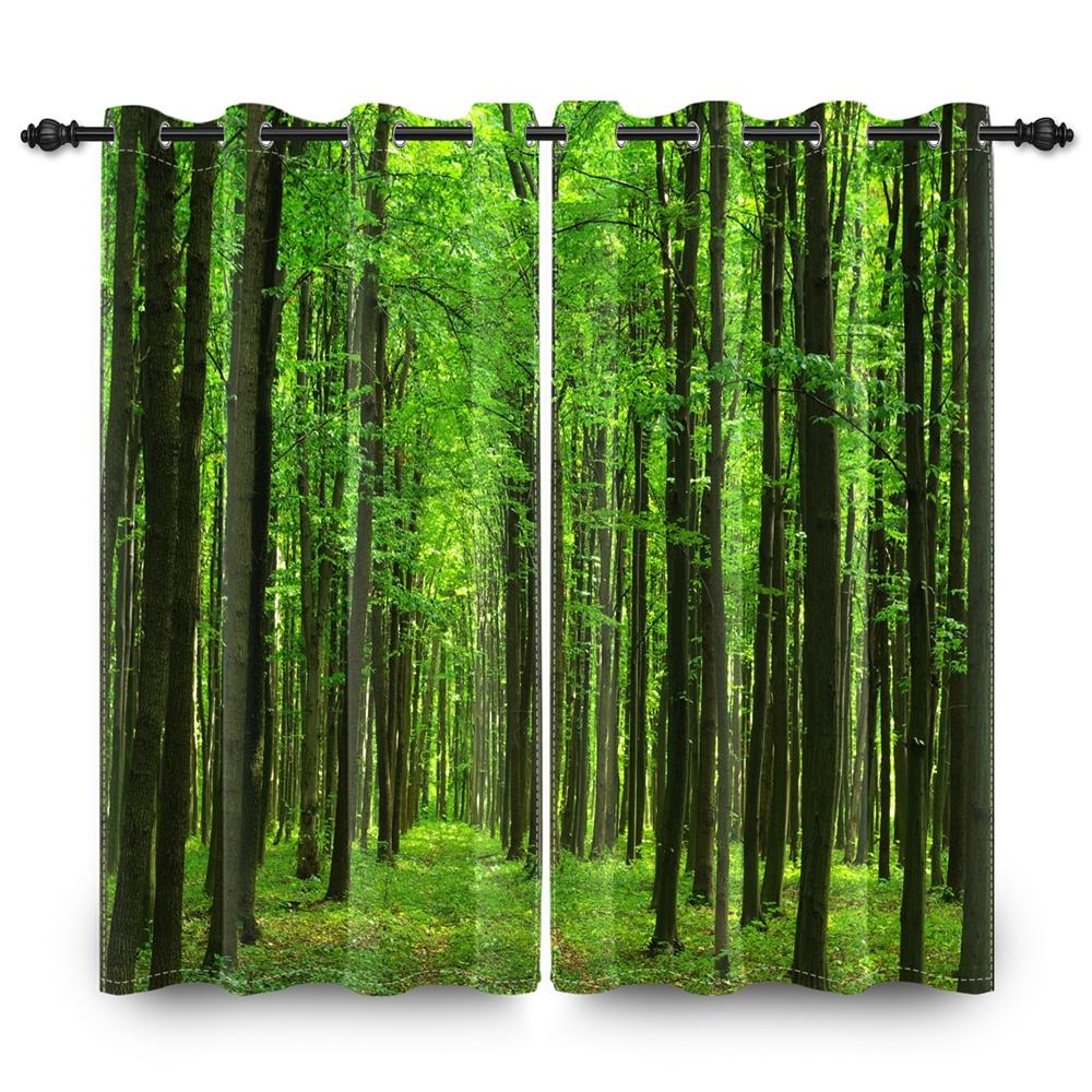 2 pcs Forest Landscape Blackout Curtains Green Nature Scenery for Bedroom Living Room Thermal Insulated Room Darkening Drapes