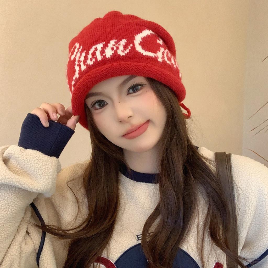 Printing Pattern Letter Beanie Knitted Cap For Women Windproof Warm Breathable