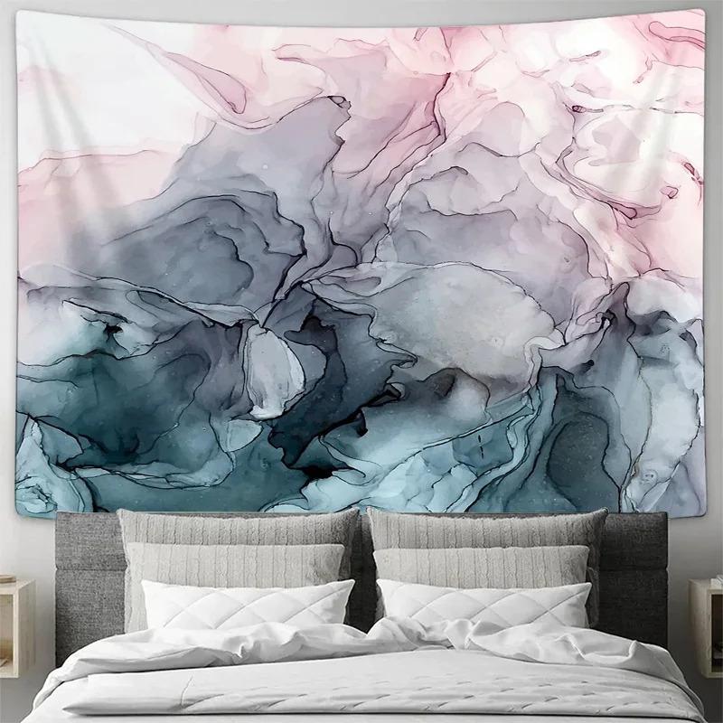 VIKAMA Ink Dyeing Abstract Tapestry Pink Grey Blue Gradient Fluid Modern Light Luxury Art Style Living Room Room Decoration