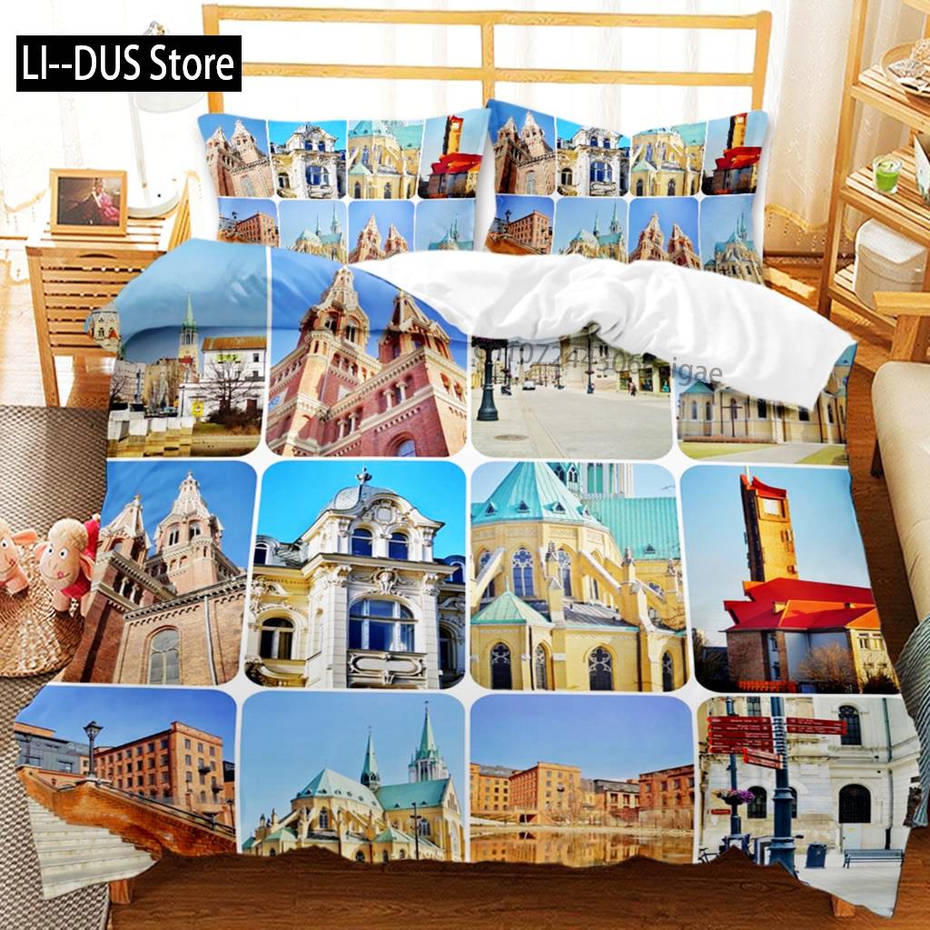 Architectuur Dekbedovertrek Set Wereld Klassieke Architectuur Beddengoed Set Microvezel Huishoudtextiel 3-delige Sets Eenpersoons Tweepersoons Kingsize AU King(245*210cm)3pcs