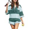 Damen Farbblock Halbarm Oversized Top und Shorts Lässiges Sport Zweiteiler Set