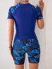 Women's Slimming Tummy Control Short Sleeve Tankini Swimsuit with Solid Color and Print Patchwork