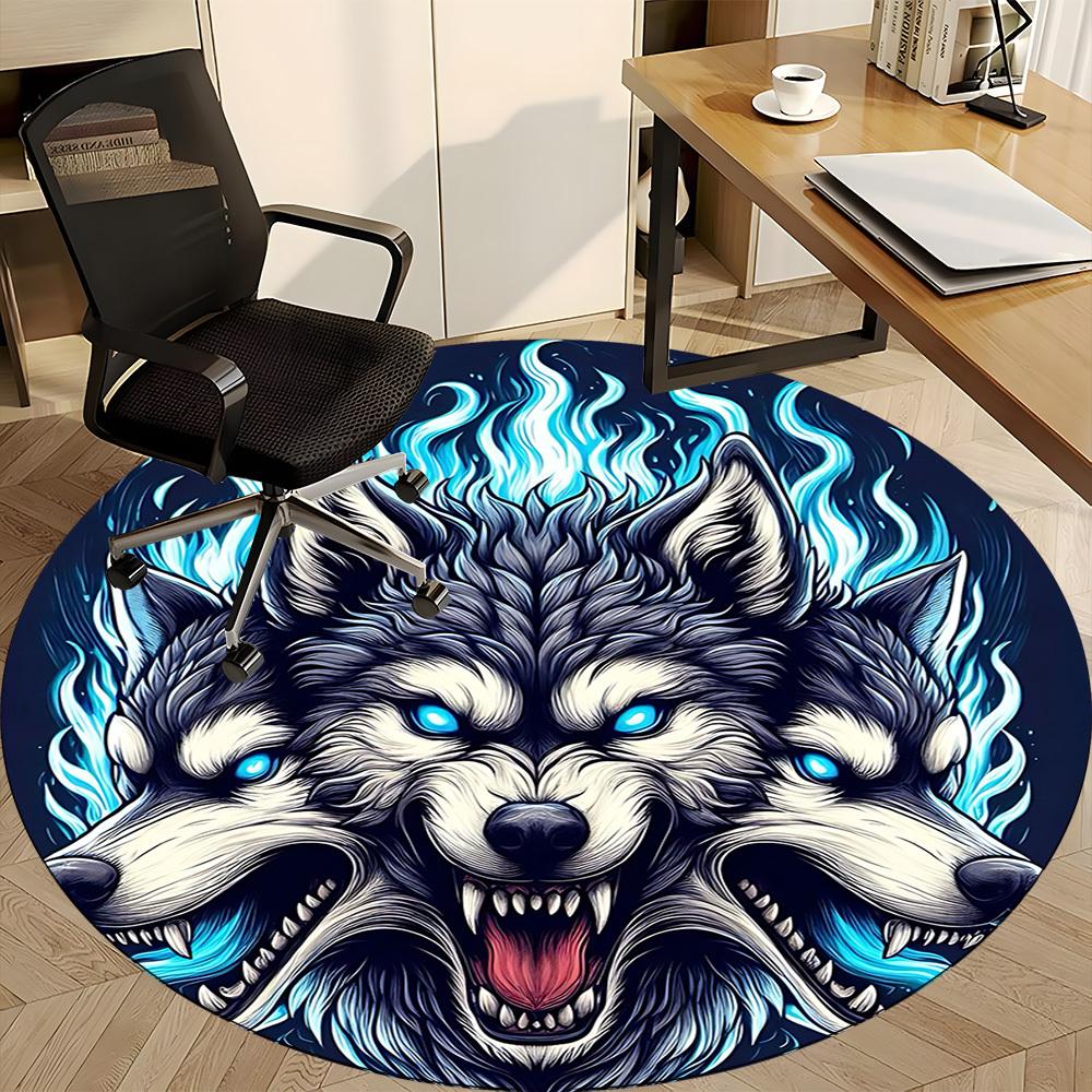 1pc Wolf Pack Office Round Area Rug, Under Office Chairs Bedroom Living Room Home Decor, Room Deco