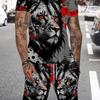 Plus Size 3D Lion Print Men's Cool T-shirt Shorts Set For Sports Fitness Summer Street Style Oversized Graphic 2Pcs Men Clothing