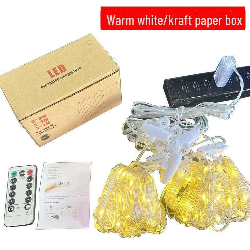 3x3m LED Copper Wire Curtain Lights with Hook & Remote Control for Bedroom
