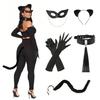 Black Cats Costumes for Women Cats Ears Headband Tail Paws Gloves Collar Mask Halloween Costume Accessories Adult Kids
