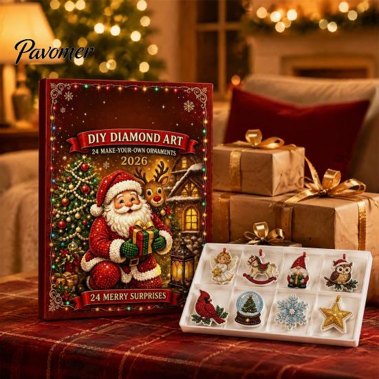 Holiday Home Crafting Kits Christmas Ornament Advent Calendar, Faux Diamond Art DIY Kit, Creative Gift for Teachers Sparkling Hanging Ornaments