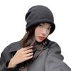Drawstring Crimping Stack Hat Women's Autumn and Winter Simple Loose Wool Knitted Hat Big Head Circumference Showing Face Small Cold Hat