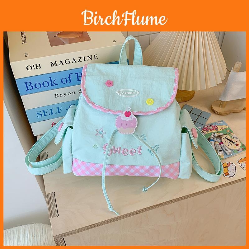Girl Teen Nylon Casual Backpack With Pouch For Travel And School
