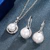 Huitan Aesthetic Imitation Pearl Pendant Necklace Earrings for Women Wedding Bridal Engagement Elegant Fresh Jewelry Set GiftGood Product