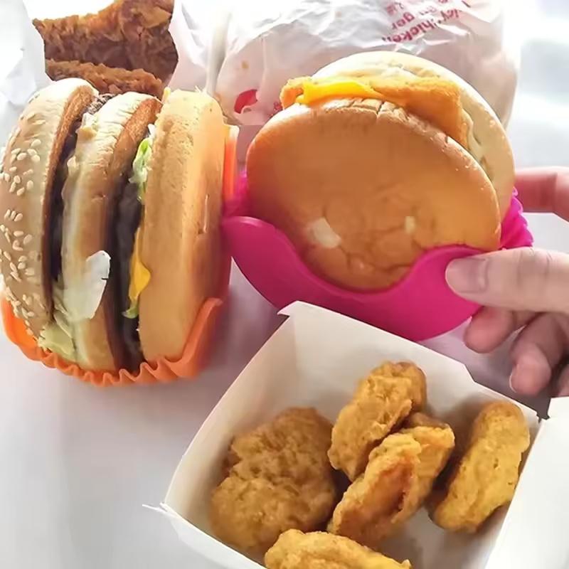 4 Stück Einziehbare Hamburgerhalter Hamburger Fixierbox Sandwich Burger Clip Ständer Waschbares Silikon Pommes Frites Hamburgersauce