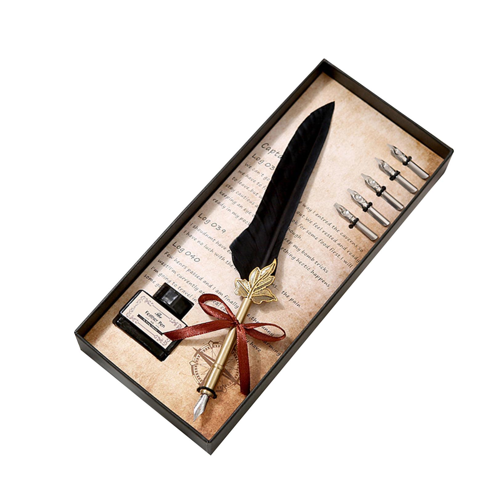 

Набор перьевой ручки и чернил Перьевая ручка для макания со сменными перьями Каллиграфическое письмо Винтажная ручка для подписи Роскошный на день рождения чёрный