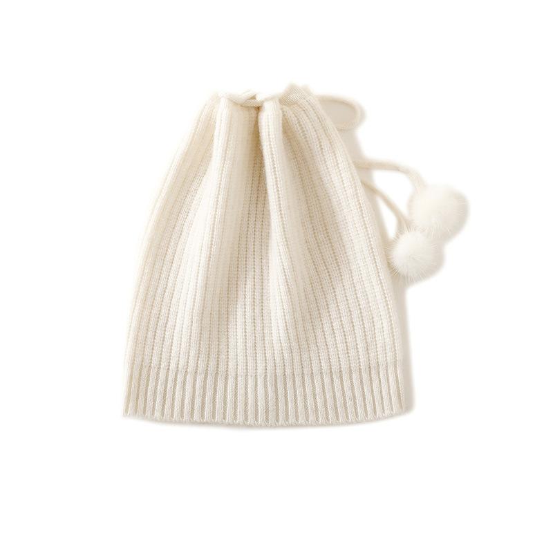 

Cashmere Autumn and Winter New Style Women s High End Solid Color Pit Strip Fur Ball Thickened Warm Fashion Knitted Casual Hat One Size
