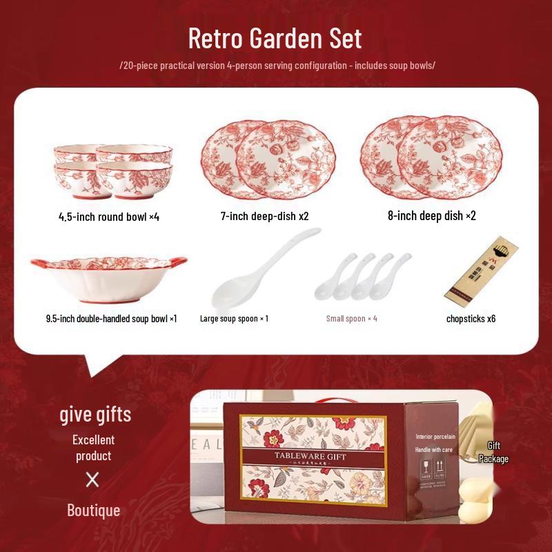 Handon Retro Garden 20-Piece Ceramic Dinnerware Set