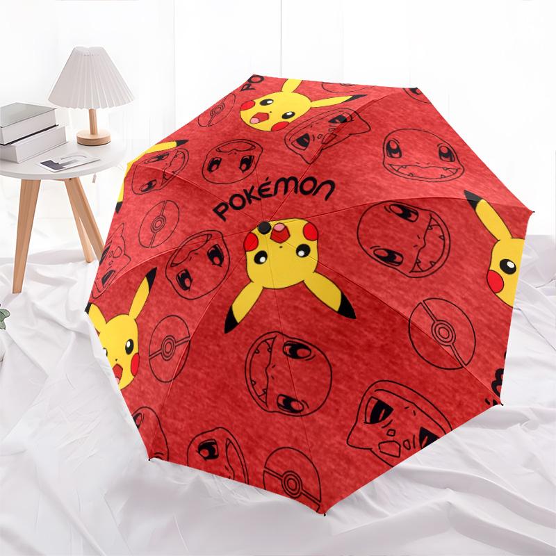 Pikachu and Eevee  pattern, automatic folding umbrella, portable and foldable design, 8 ribs, a Christmas or birthday gift.