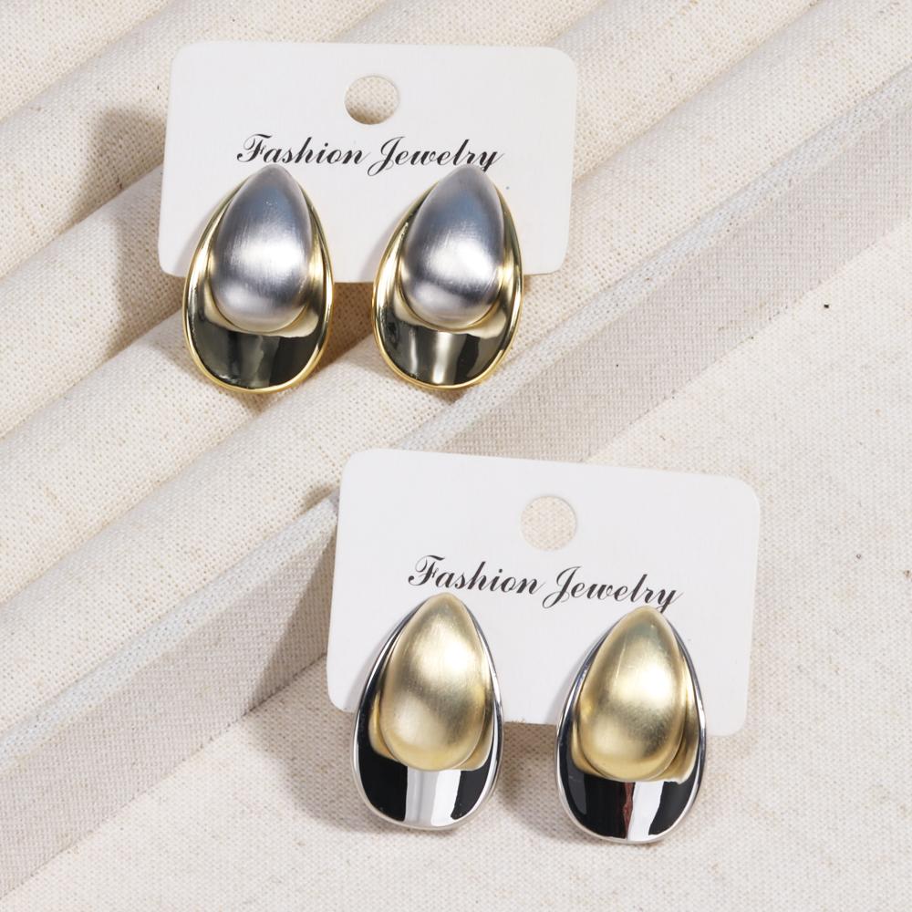 New Design High Quality Fashion Two-Color Plated Brushed Metal Grop Earrings Elegant Women's Daily Work Jewelry Accessories