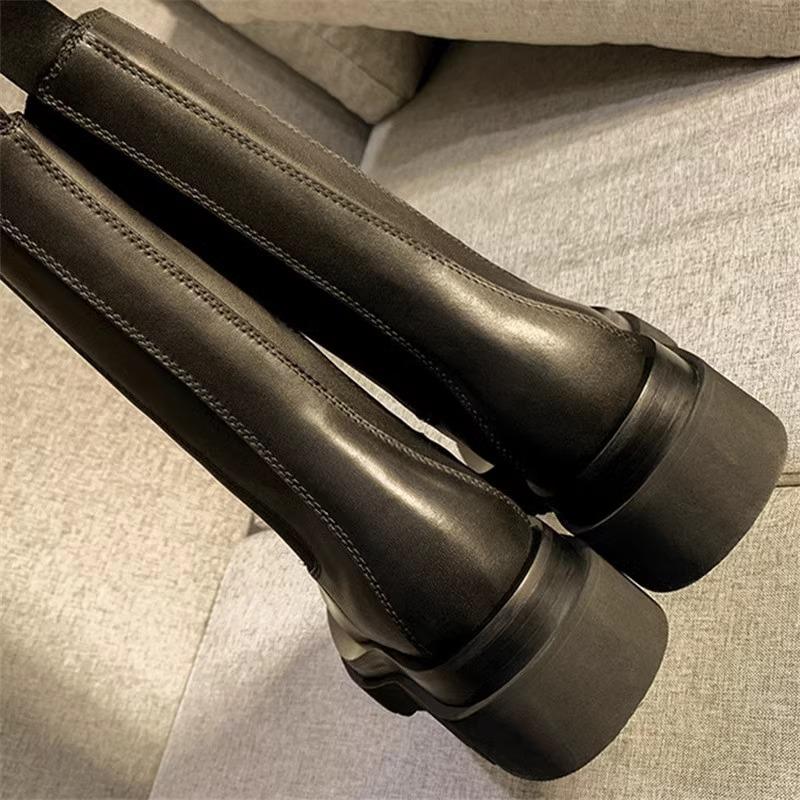 Wang fried return~ inner height increase Chelsea mid-tube boots smoke tube thick-soled short boots autumn and winter Martin boots women