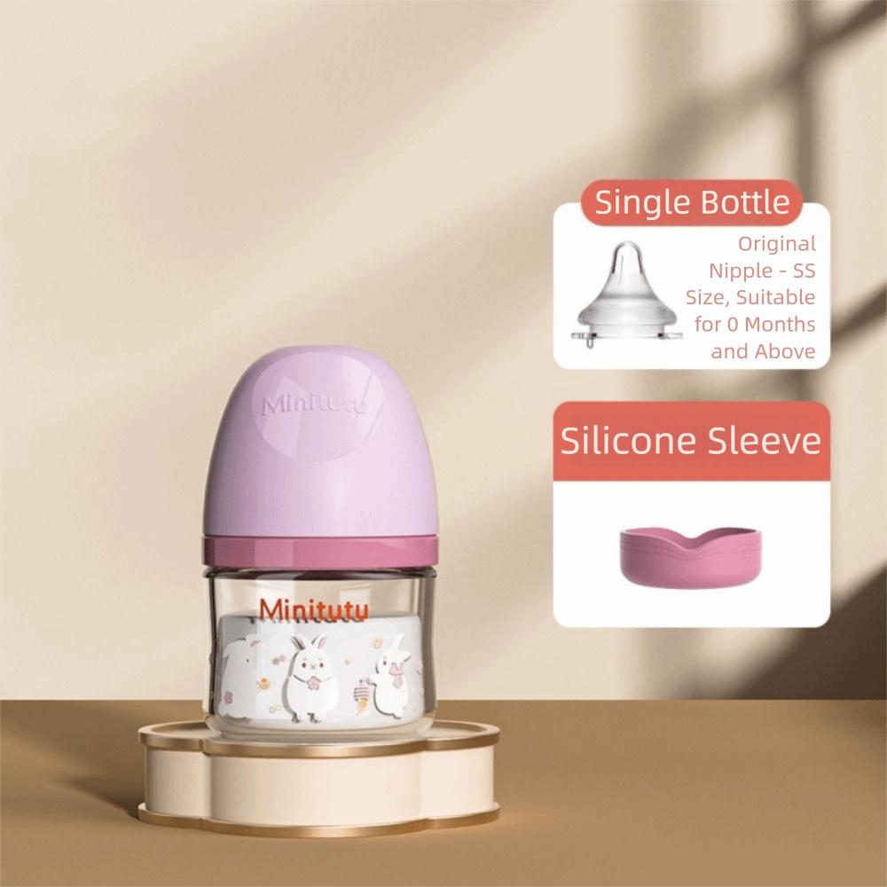 Wide Mouth Newborn Glass Bottle Rabbit Pattern Baby Milk Bottle Transparent
