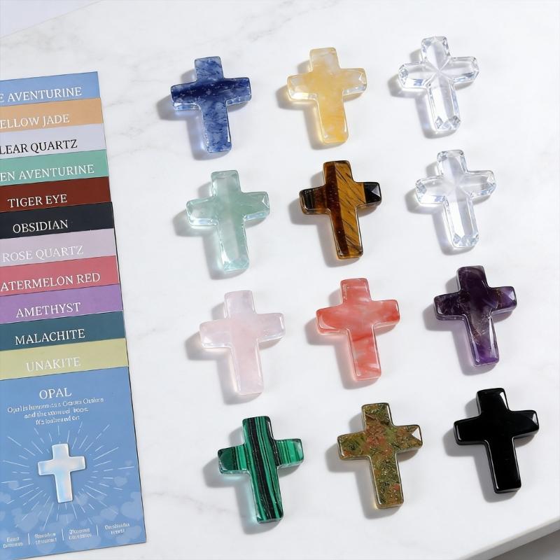 Pocket Hug Gift Natural Crystal Crosses Pendant Set With Description Cards For Jewelry Making And Home Decoration