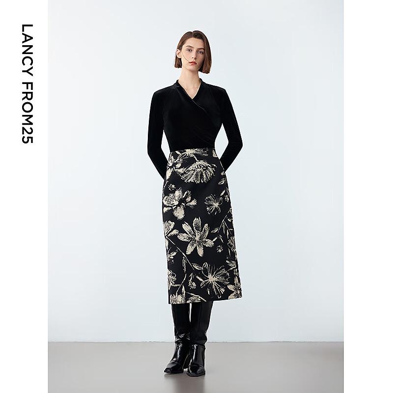 Langzi Printed A-Line Midi Skirt