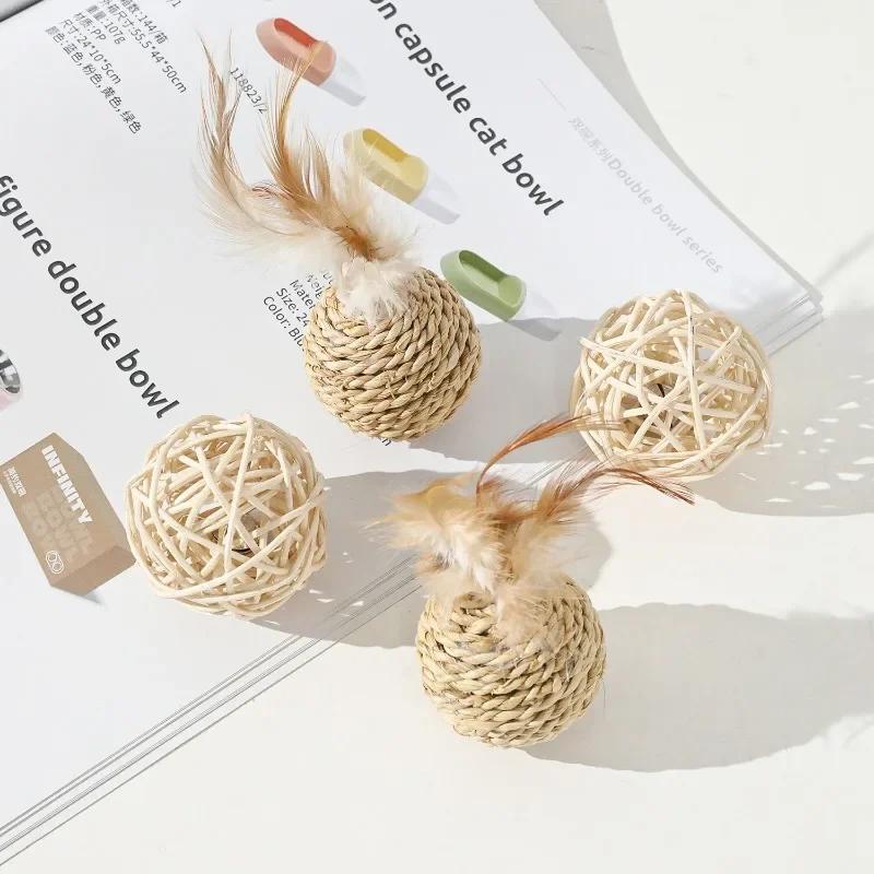 2PCS/1SET Pet Toy Ball Self-soothing Rattan Rattan Ring Sound Ball Hand-woven Double Ball Set Cat Toy Cat Supplies