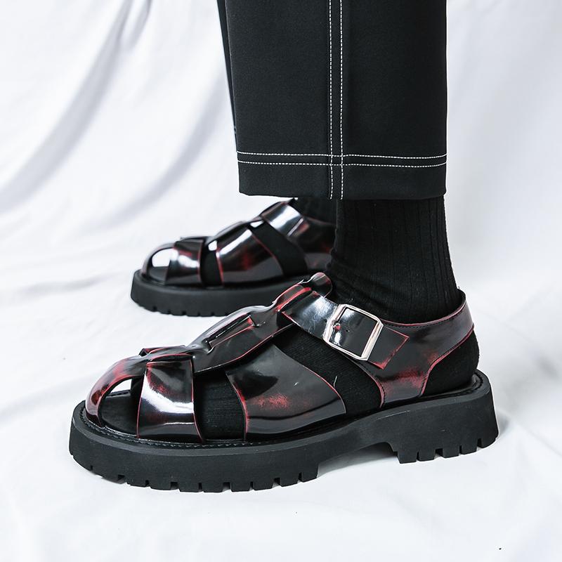 Summer New Men Gladiators Height Increasing Leather Casual Shoes Breathable Beach Sandals Outdoor Slippers Red White Plus Size