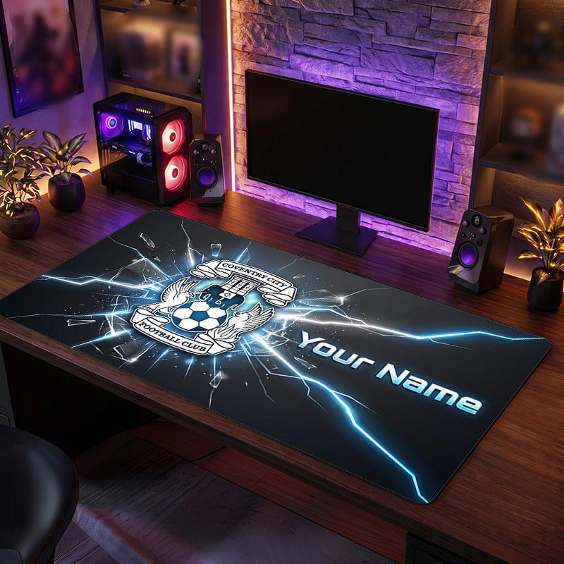 Coventry City Custom Large Mouse Pad, Personalized Name Text Print, Football Logo Non‑Slip Desk Mat Gaming Gift