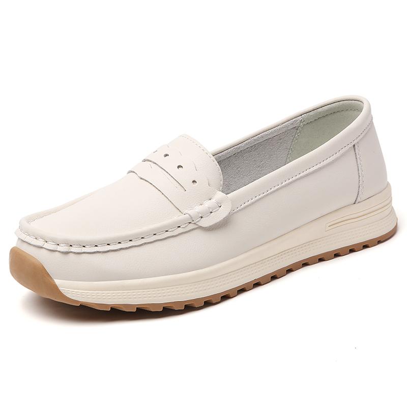 Women Loafers Lady Genuine Leather Flat Casual Shoes Office Shallow Mouth Single Shoes Mother Nurse Antiskide Work Driving Shoes