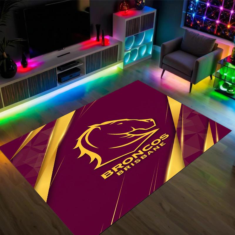 Brisbane Broncos Design Crystal Velvet Carpet Cozy Non?Slip Printed Rug For Bedroom Living Room Entrance