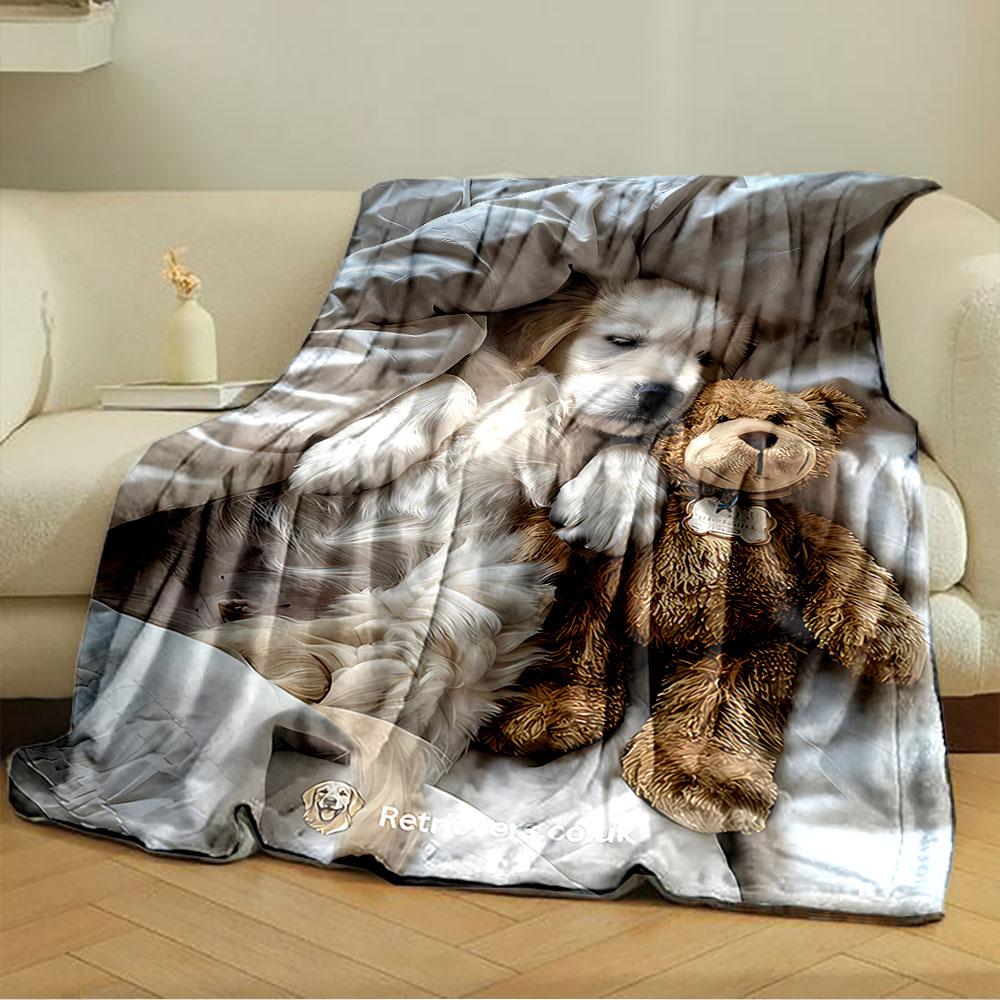 Golden Retriever and Teddy for all seasons blanket lunch break throw gift