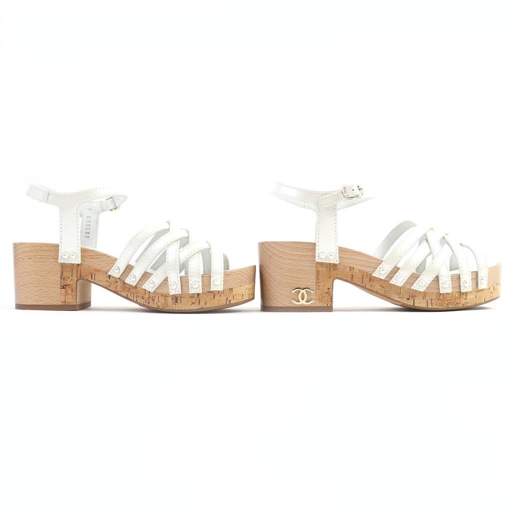 CHANEL Sandals COCO Mark Ankle with Strap in Patent Leather Ivory 36 18C G33537 Used