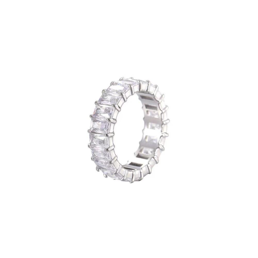

Titanium Steel Ring Fashionable Zircon Round Finger Ring Stainless Steel Jewelry for Women Men No. 10
