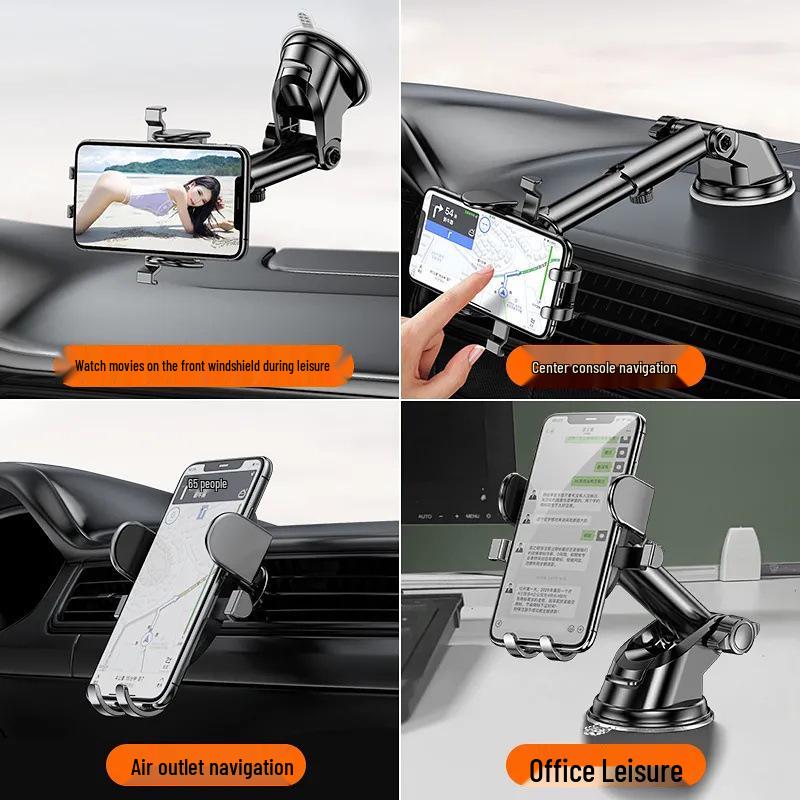 Auto-Locking Telescopic Car Phone Holder with Suction Cup & Air Vent Mount