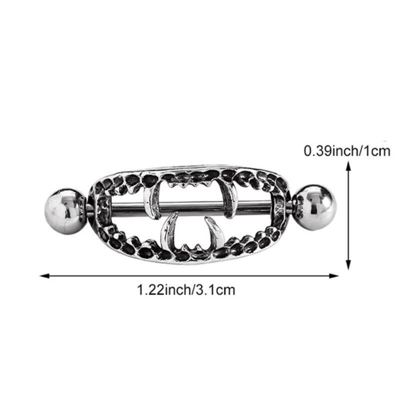 Openwork Fangs Ear-Piercing Jewelry with a Visible Straight Barbell and Ball Ends for Stacked Cartilage Styling Looks
