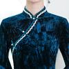 Elastyczna Aksamitna Długa Sukienka Cheongsam: Jesień/Zima 2025, Styl Retro Chiński, Szerokie Rękawy Dolman