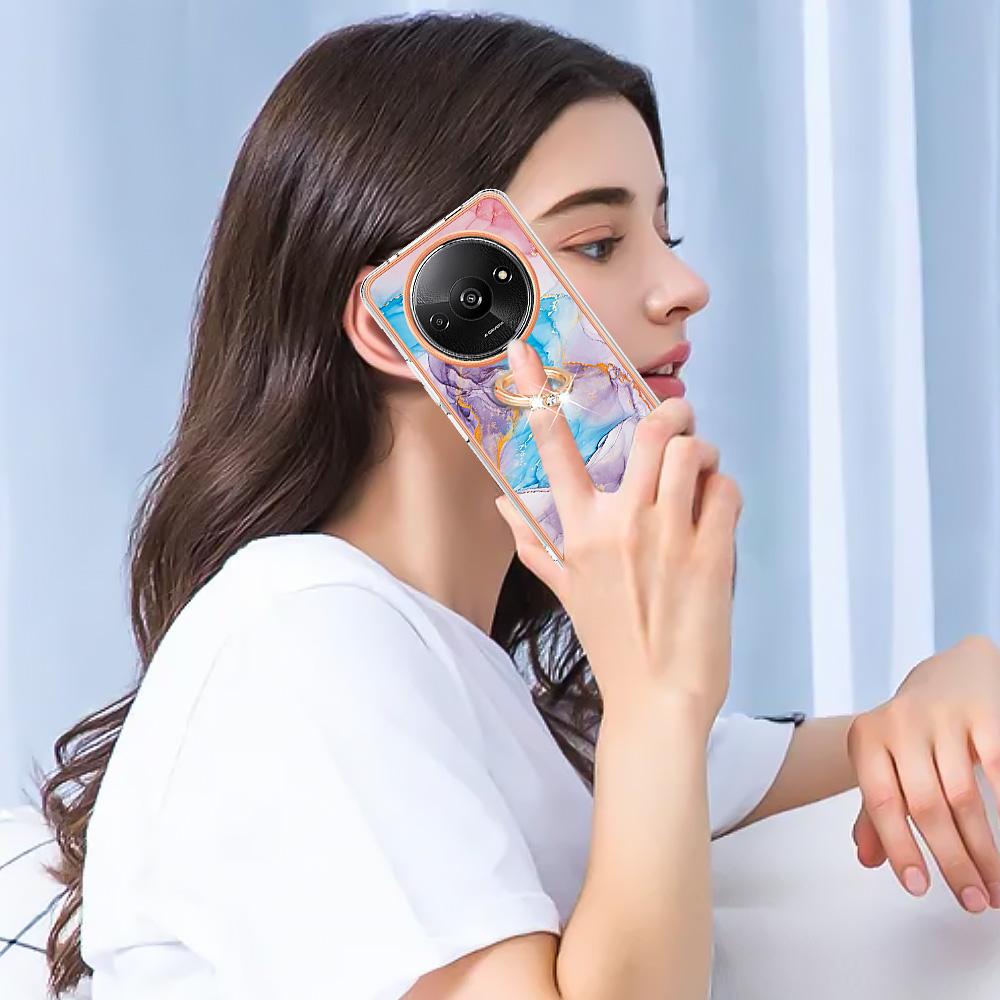 For Xiaomi Redmi A3/Poco C61 4G Case with Ring Kickstand IMD Marble Pattern TPU Back Cover