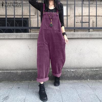 Women Casual Vintage Corduroy Dungaree Straps Jumpsuits Overalls