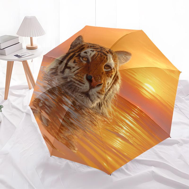 

Reflected Tiger pattern, automatic folding umbrella, portable and foldable design, 8 ribs, a Christmas or birthday gift.