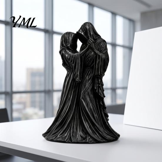 Dark Narrative Sculpture Gothic Faceless Lovers Figurine, Ghost Couple Sculpture, Mysterious Aesthetic Desk Ornament Desktop for Shelf Mantel
