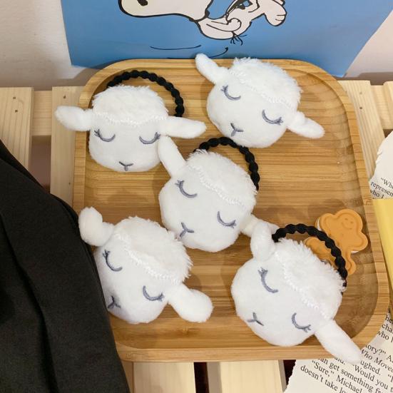 Cute Girls 3D Plush Lamb Elastic Hair Rope Ponytail Holder Brooch