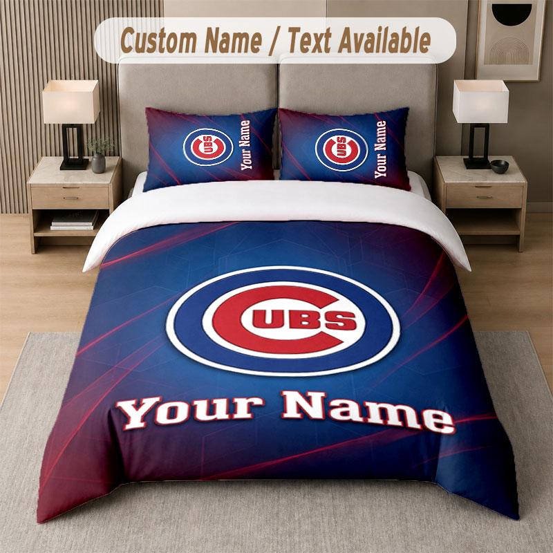 Custom Bedding Set Chicago Cubs Pattern, Print Name Text 1 Duvet Cover plus 2 Pillowcases Home Textile