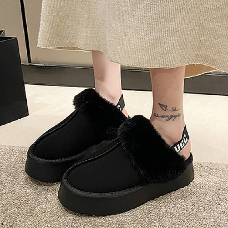 

Зимние ботильоны 2024 Новые пушистые дизайнерские женские зимние ботинки Удобная толстая подошва Домашние плюшевые теплые домашние хлопковые туфли Zapatos 35 чёрный