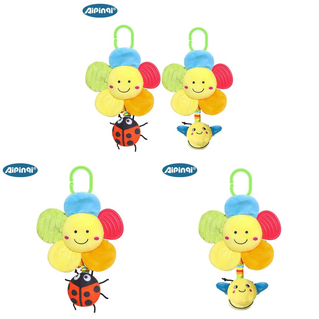 Baby Plush Bee Rattle Toy With Music Box And Flower Hanging For Infant Development
