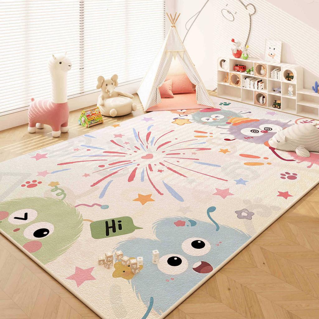 Cute Pom-pom Print Carpet Childlike Theme Home Decor Rug for Children's Reading Area Living Room Balcony Etc Cartoon Decor Mat